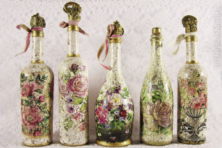 Бутылки, декорированные в технике декупаж